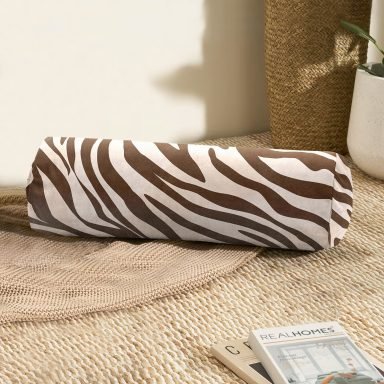 Soft Renkli Zebra Desenli Dijital Baskılı İç Dolgulu - Fermuarlı Süet Silindir Daire Yastık Kırlent
