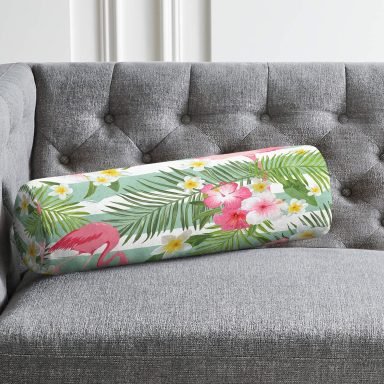 Realhomes Flamingo Desen Dijital Baskılı Modern İç Dolgulu Fermuarlı Çok Amaçlı Silindir Yastık Kırlent