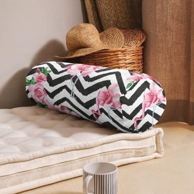 Flamingo Desenli Dijital Baskılı İç Dolgulu - Fermuarlı Süet Silindir Daire Yastık Kırlent