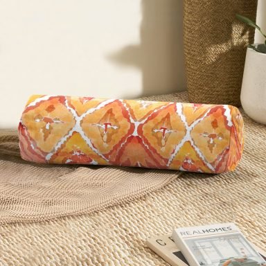 Turuncu Damask Tasarımlı Dijital Baskılı Dekoratif İç Dolgulu - Fermuarlı Süet Berjer Silindir Yastık Kırlent