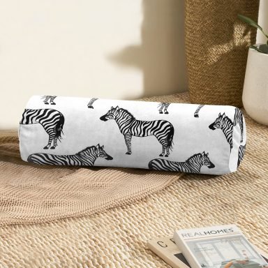 Zebra Tasarımlı Dijital Baskılı İç Dolgulu - Fermuarlı Süet Silindir Rulo Yastık Kırlent