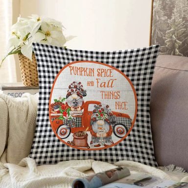 Siyah Beyaz Ekose Pumpkin Özel Tasarımlı Modern Raşel Yastık Kırlent Kılıfı