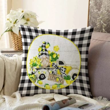 Limon Tasarımlı Ekose Motifli Modern Raşel Yastık Kırlent Kılıfı
