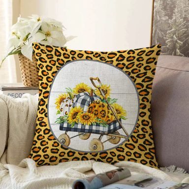 Leopar Desenli Kabak Temalı Modern Raşel Yastık Kırlent Kılıfı