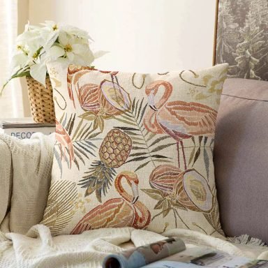 Flamingo Ananas Özel Tasarımlı Dekoratif Raşel Yastık Kırlent Kılıfı