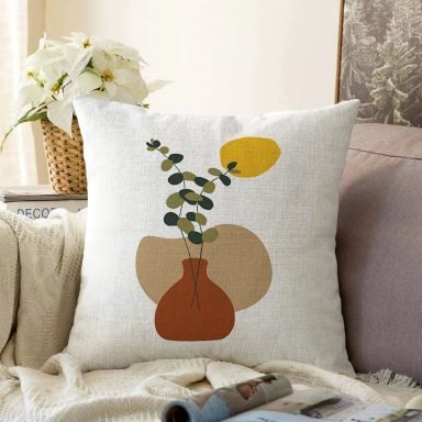 Onedraw Vazo Tasarımlı Çiçek Motifli Modern Raşel Yastık Kırlent Kılıfı