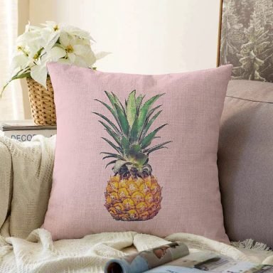 Pembe Zeminli Ananas Tasarımlı Modern Raşel Yastık Kırlent Kılıfı