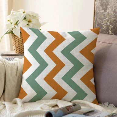 Renkli Zigzag Desenli Modern Raşel Yastık Kırlent Kılıfı