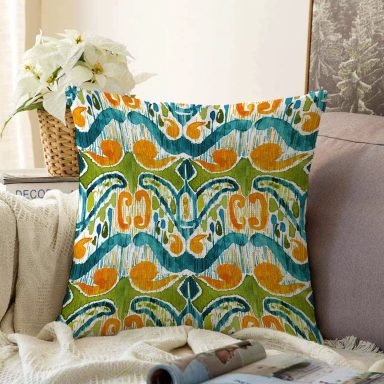 Yeşil Damask Tasarımlı Dijital Baskılı Dekoratif Raşel Yastık Kırlent Kılıfı