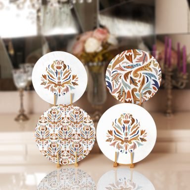 Renkli Etnik Motifli Dijital Baskılı Özel Tasarımlı Yuvarlak Servis Altlığı & Supla