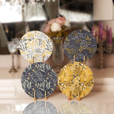 Renkli Zeminler Tropik Çiçekler Dijital Baskılı Yuvarlak Servis Altlığı & Supla