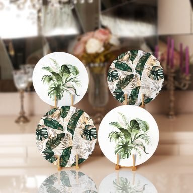 Yeşil Tropik Yaprak Özel Tasarımlı Dijital Baskılı Yuvarlak Servis Altlığı & Supla
