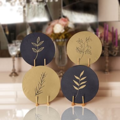 Lacivert Hardal Çiçek Figürlü Özel Tasarım Dekoratif Yuvarlak Servis Altlığı & Supla