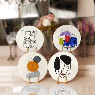 Onedraw Siliet Tasarımlı Dijital Baskılı Modern Yuvarlak Servis Altlığı & Supla