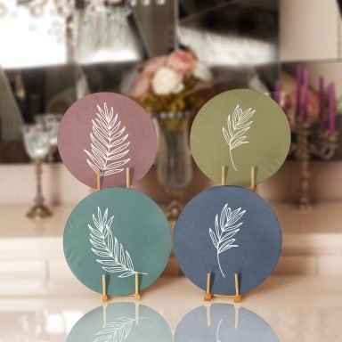 Renkli Zeminler Tropik Yaprak Figürlü Özel Tasarım Yuvarlak Servis Altlığı & Supla