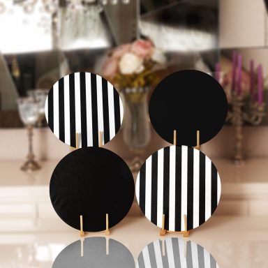 Siyah Beyaz Çizgili Düz Siyah Özel Tasarımlı Modern Yuvarlak Servis Altlığı & Supla