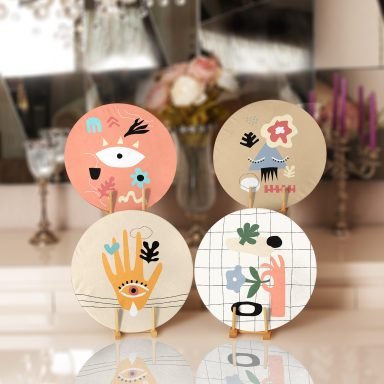 Onedraw Tasarımlı Renkli Şekiller Temalı Yuvarlak Servis Altlığı & Supla