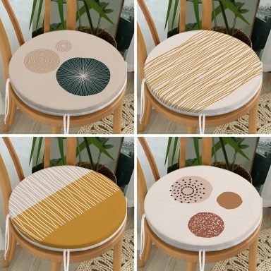 4'lü Pastel Renkli Çizgili Dijital Baskılı Modern Yuvarlak Fermuarlı Sandalye Minderi Seti
