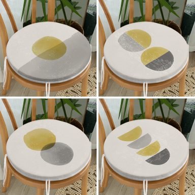 4'lü Soyut Çizimli Pastel Renkli Özel Tasarım Dijital Baskılı Modern Yuvarlak Fermuarlı Sandalye Minderi Seti
