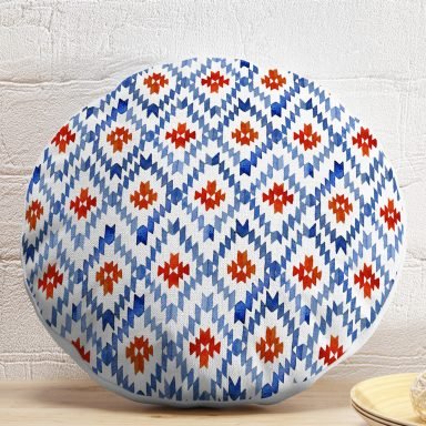 Geometrik Mavi Çini Desenli Modern Yuvarlak Yastık Kırlent Kılıfı