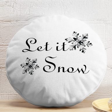Siyah Beyaz Let it Snow Temalı Dijital Baskılı Yuvarlak Yastık Kırlent Kılıfı