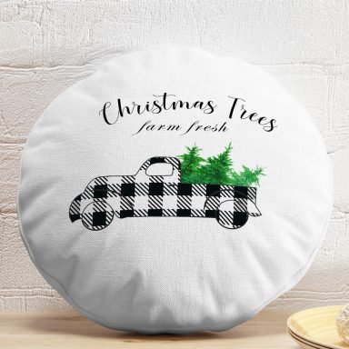 Christmas Temalı Ekose Arabalı Modern Yuvarlak Yastık Kırlent Kılıfı