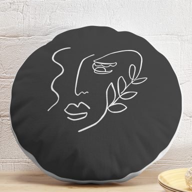 Koyu Füme Oneline Yüz Tasarımlı Yuvarlak Yastık Kırlent Kılıfı