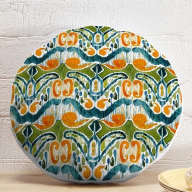 Yeşil Damask Tasarımlı Dijital Baskılı Dekoratif Yuvarlak Yastık Kırlent Kılıfı