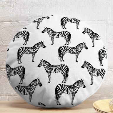 Zebra Tasarımlı Dijital Baskılı Yuvarlak Yastık Kırlent Kılıfı